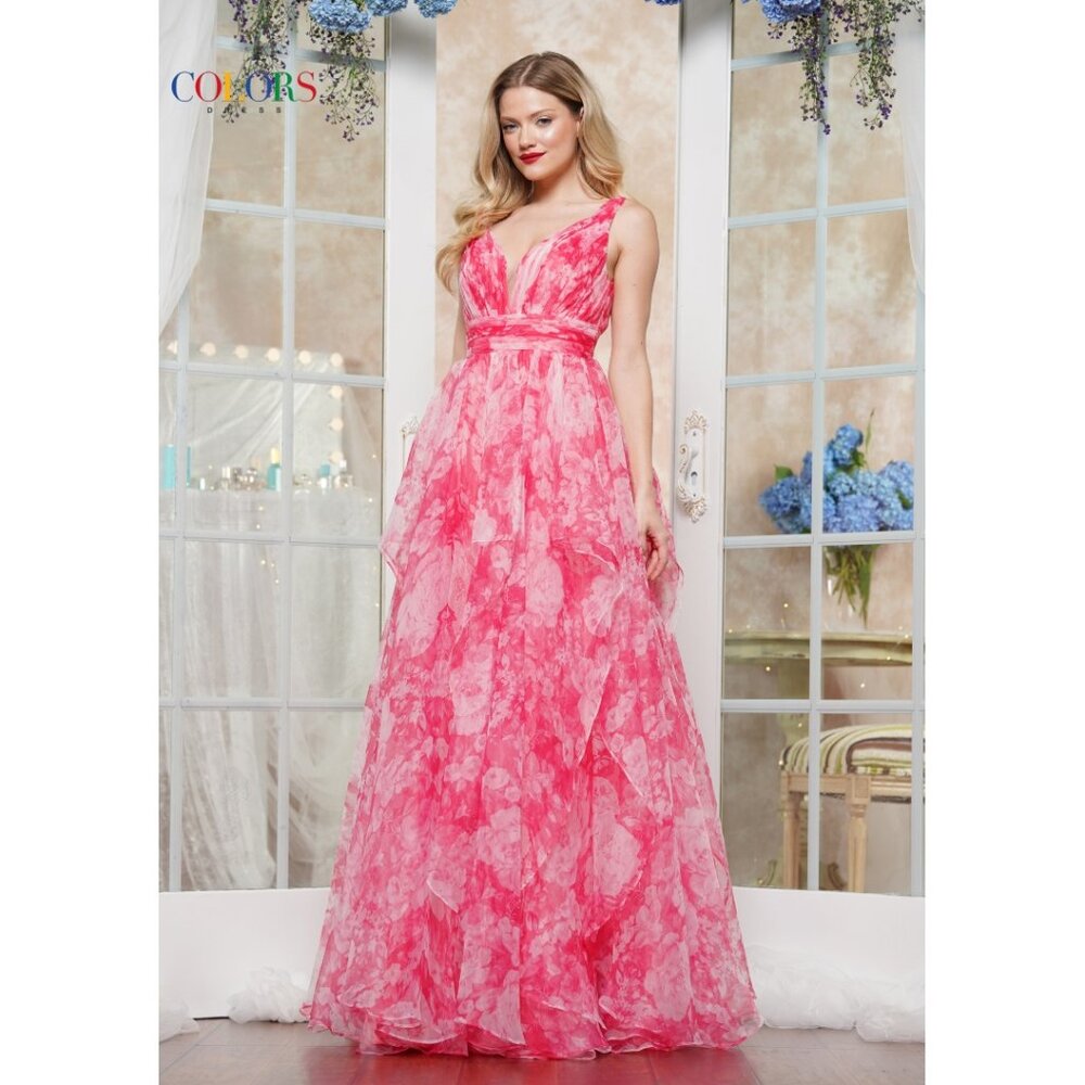 NEW Pink Floral Ruffled Chiffon Prom Dress 16